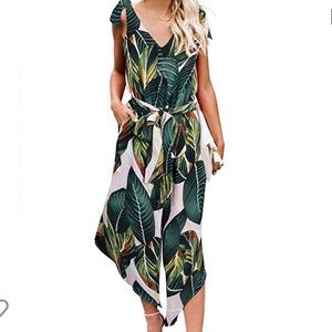 Palm Leaf Print Jumpsuit